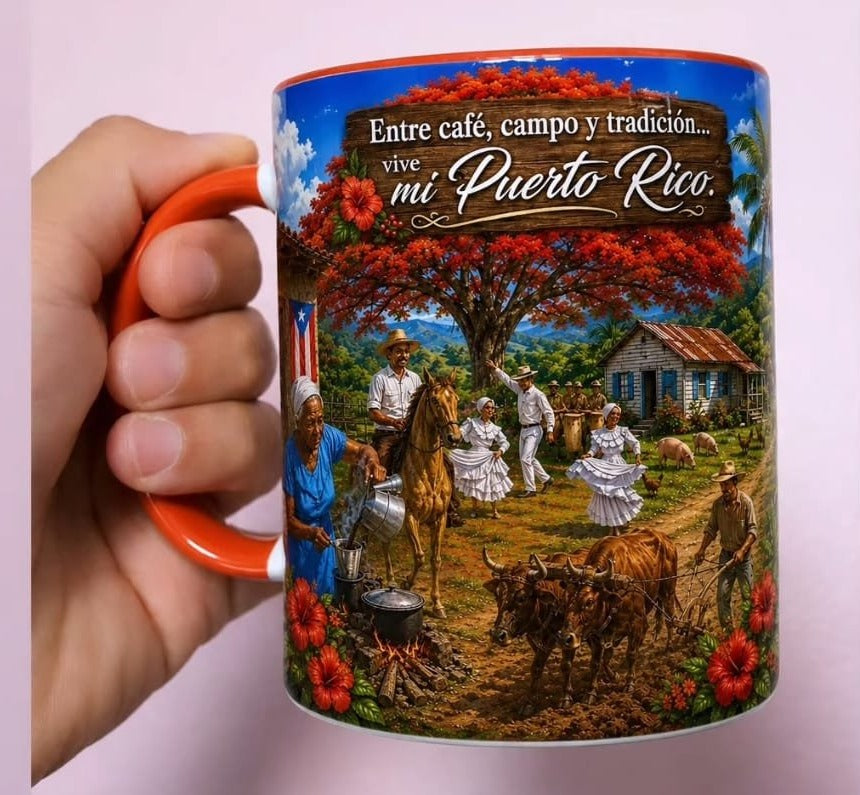 Taza Estampa de Puerto Rico — Jíbaro y tradición